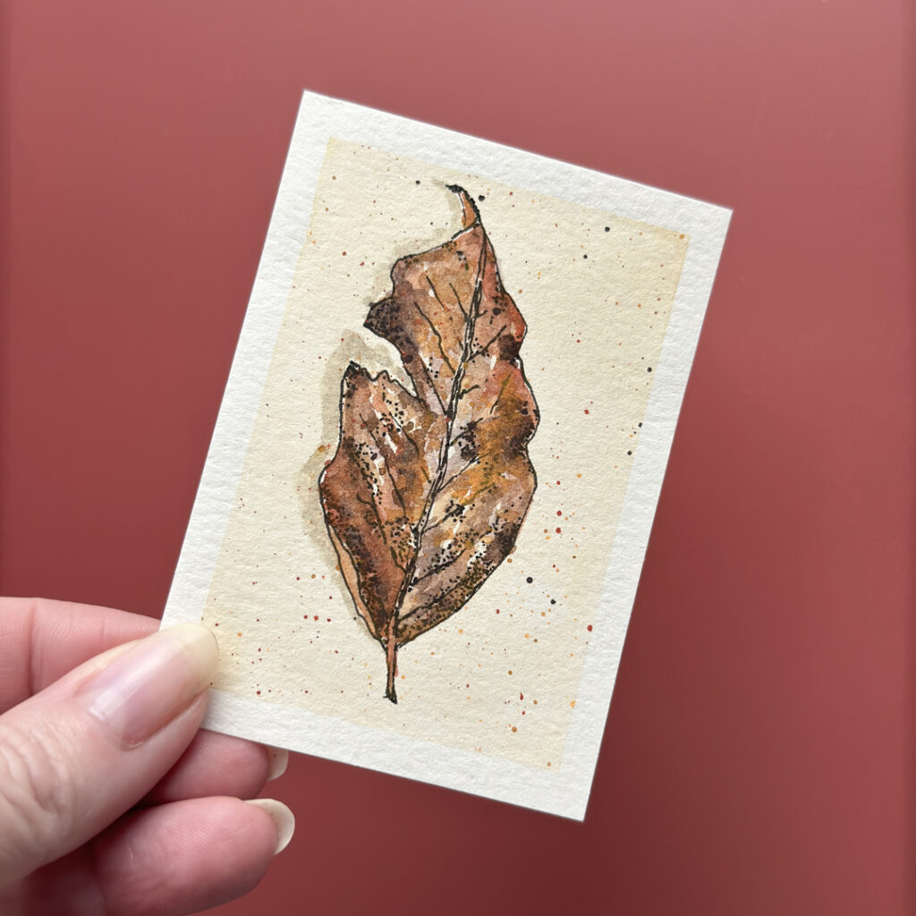 ACEO Original Autumnal Leaf Botanical Nature Study Watercolor 2.5 x 3.5