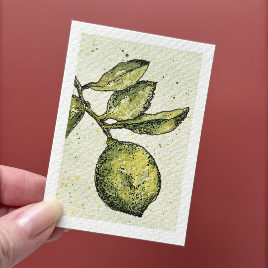 Watercolor painting of fresh lime for kitchen