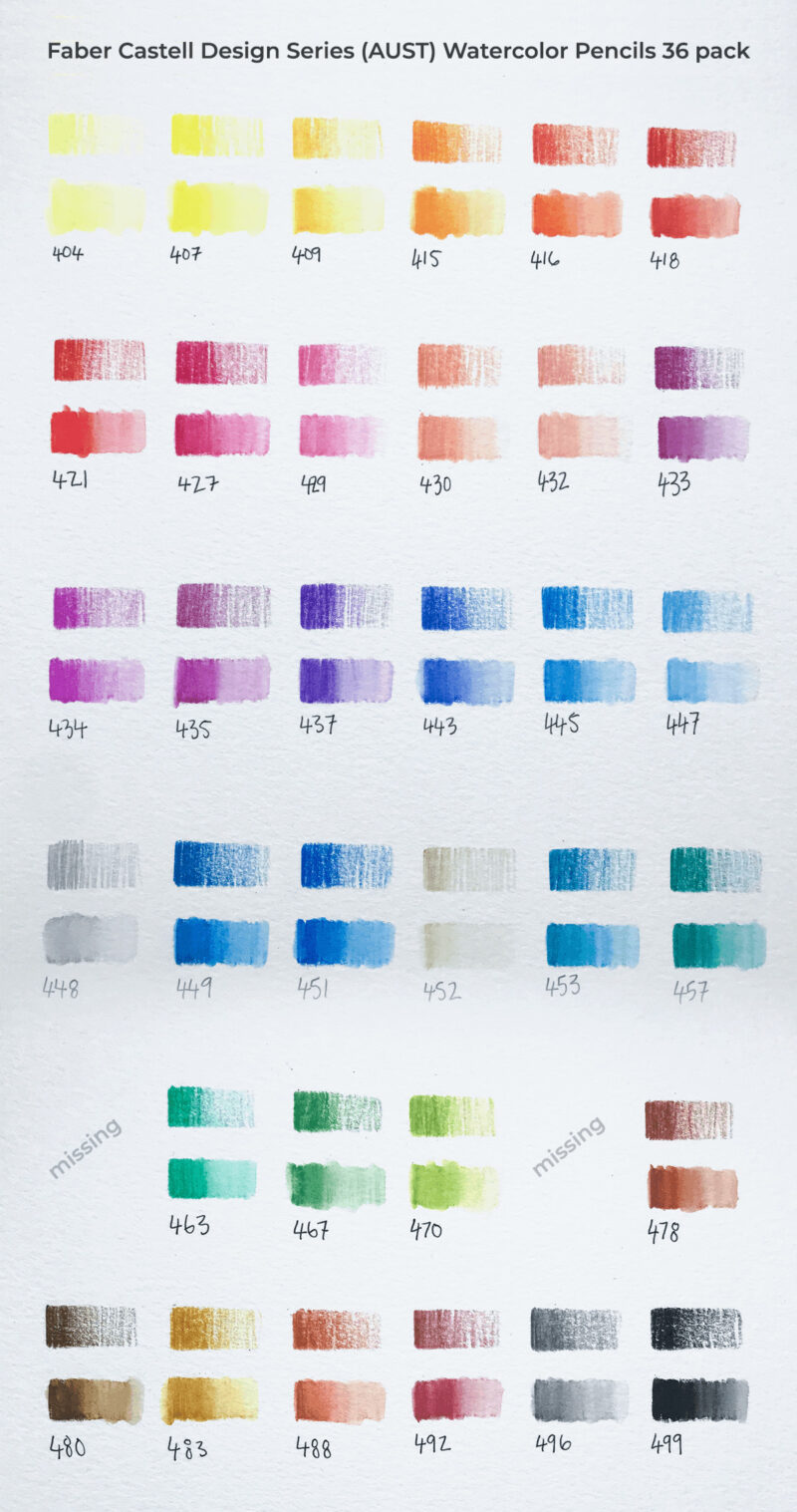 Swatches - Faber Castell Design Series (AUST) Watercolor Pencils ...